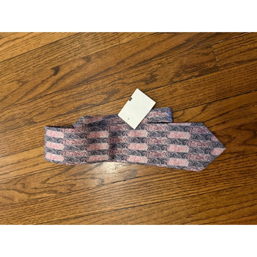 Carlos De Venezia Roma Barcelona Silk Tie Pink Grey Ornate Pattern Handmade NWT
